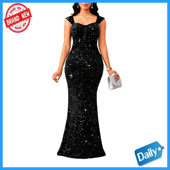 Sequin Mermaid Evening Gown Elegant Sleeveless V Neck Formal Party Dress